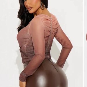 Fashion Nova Pink Ruched Long Sleeve Blouse